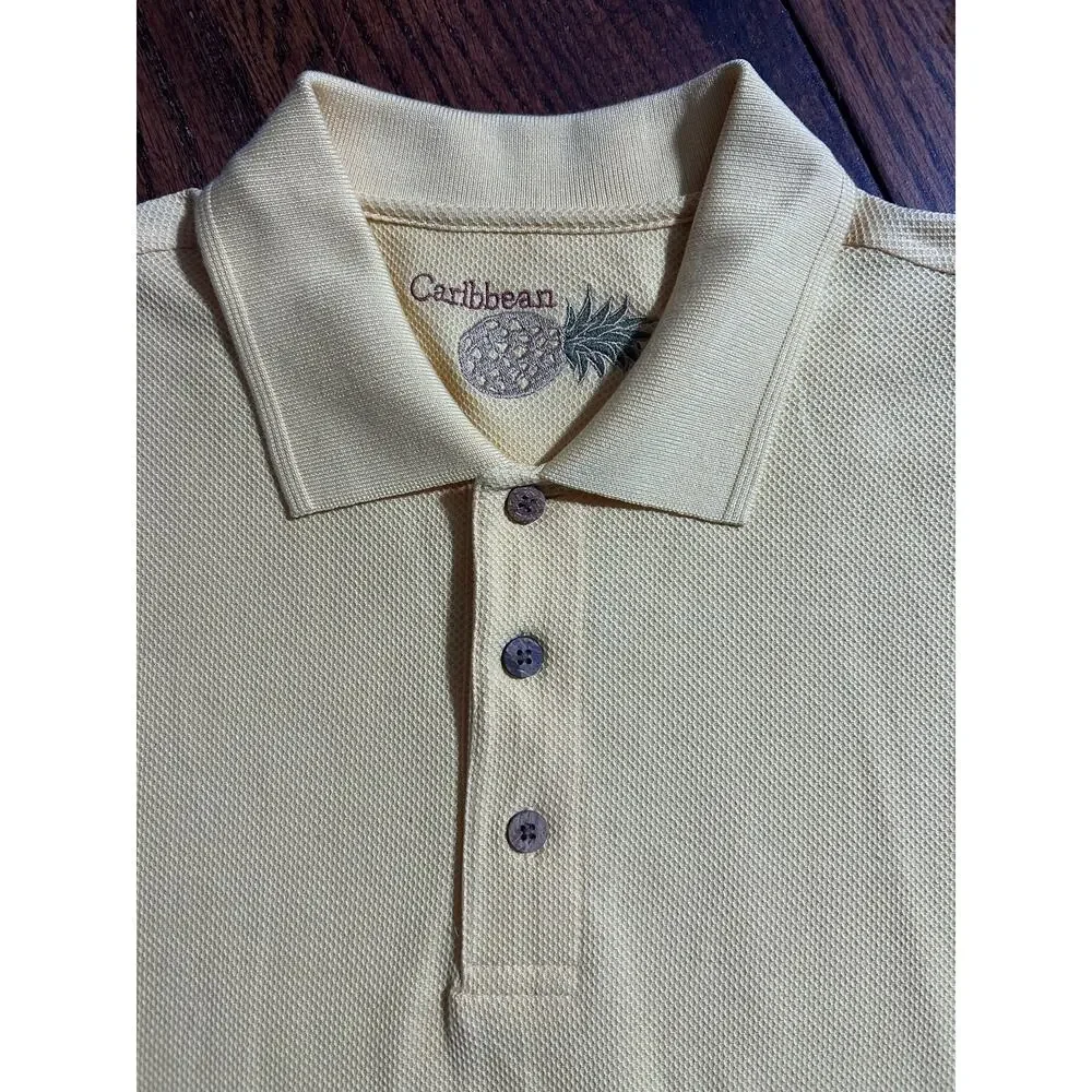 Carribean Men's sz L Silk Cotton Blend Yellow Polo